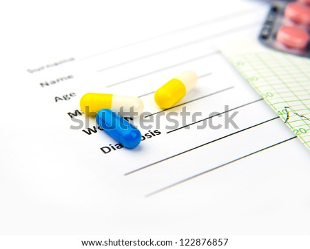 medical records, patient prescriptions,Doctor appoint prescription drugs to patients isolated on white, stethoscope and writing pen on the white table