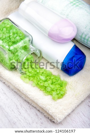 different cosmetic for body,shampoo, body wash, bath towel, bath salt, cream for face and body,deodorant, antiperspirant