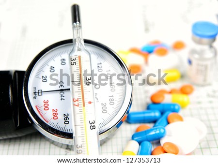measurement of body temperature electronic thermometer, treatment of fever pills, medical records