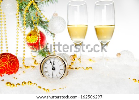 Champagne glass. Christmas collection. New Year\'s clock.