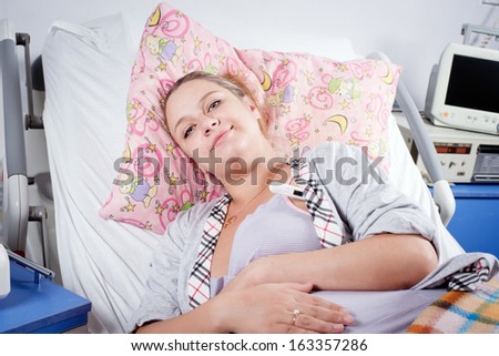 patient in the hospital. Young woman in the hospital for treatment.