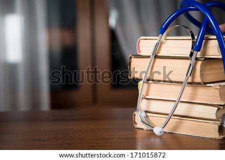 phonendoscope. medical records, books
