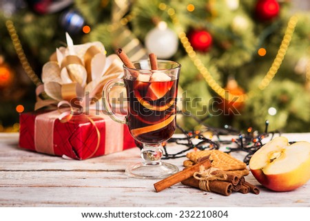 mulled wine on New Year\'s table. Christmas mulled wine