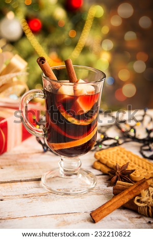 mulled wine on New Year\'s table. Christmas mulled wine