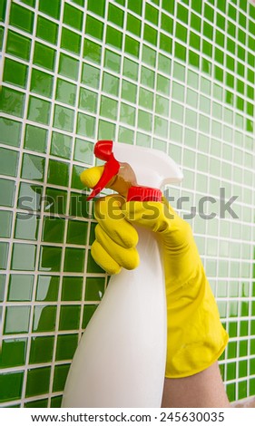 cleaning tiles in bathroom
