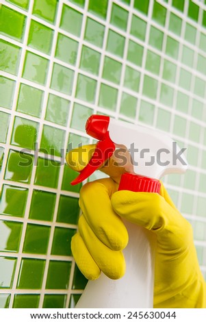 cleaning tiles in bathroom