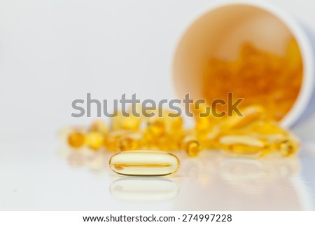 Omega 3 capsules from north Fish Oil on white background