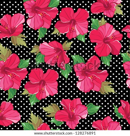 Floral seamless pattern with hibiscus hand-drawing Vector illustration Floral seamless pattern with hibiscus hand-drawing Vector illustration