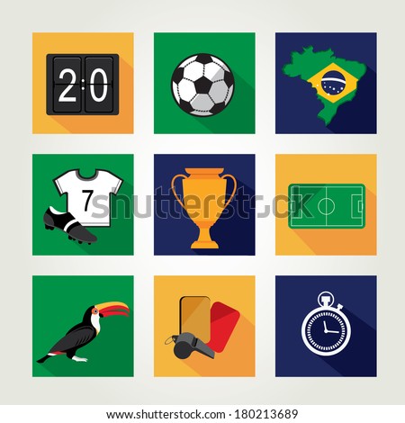 Soccer icon set Brazil summer world game Flat design Vector illustration Soccer icon set Brazil summer world game Flat design Vector illustration