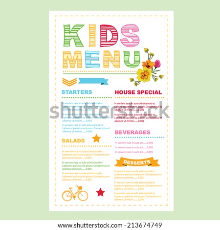 Kids menu Vector template Kids menu Vector template