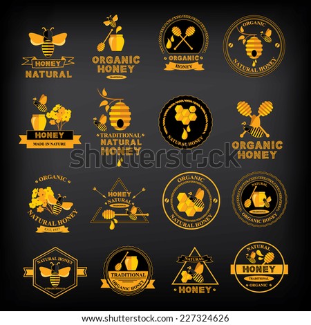 Set Honey badges and labels Abstract bee design Set Honey badges and labels Abstract bee design
