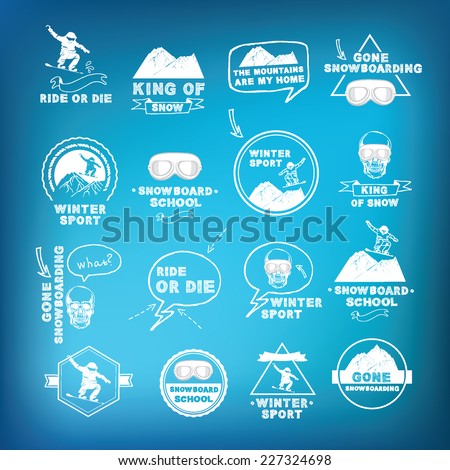 Snowboarding, winter sport  icon set.