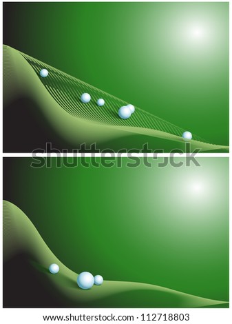 Visiting cards Cards with slope and spheres on the green background