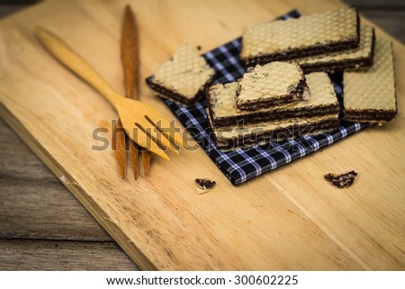 Layer Chocolate Wafers on fabric,still life food