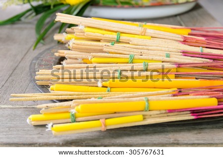 Incense and candles for worship Buddha