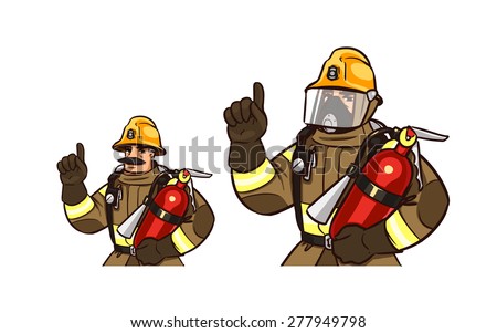 firefighter with the fire extinguisher. cartoon character isolated on white