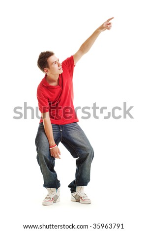 stock photo cool guy pointing at something isolated on white