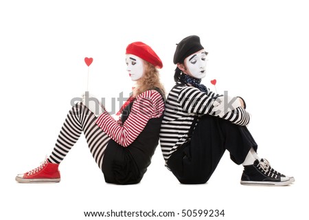 sad lovers images. mimes. sad lovers sitting