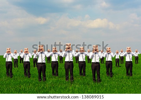 concept photo of happy crowd on the green field