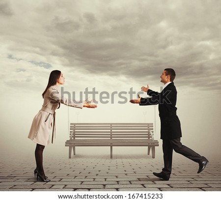 happy couple going to meet each other at outdoor
