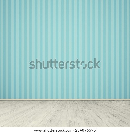 empty room with blue wallpaper and white laminated flooring board