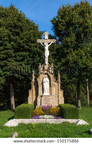 Old Christian Statue from the 19th century with Jesus and Mary in Bavaria, Germany