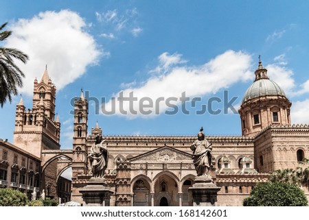 Cathedral Maria Santissima Assuanta of Palermo in Sicily, shot from a public place