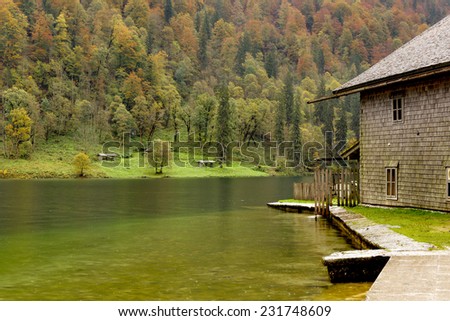 Lake Koenigssee in Berchtesgaden. Lovely Autumn Picture from the Alps in Bavaria, Germany