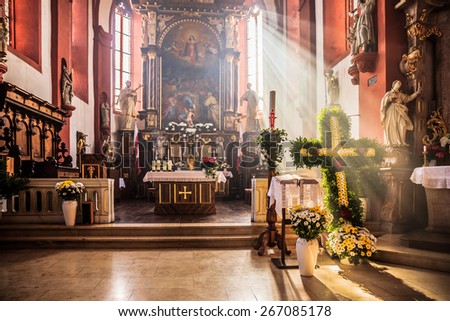 SCHESSLITZ, GERMANY - APRIL 06 2015: Traditional Christian Catholic Church Service on Easter on Easter Monday in the Guegel Chapel near Schesslitz in Bavaria