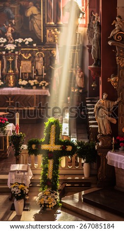 SCHESSLITZ, GERMANY - APRIL 06 2015: Traditional Christian Catholic Church Service on Easter on Easter Monday in the Guegel Chapel near Schesslitz in Bavaria
