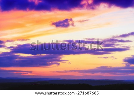 Dramatic Spring Sunset. Lovely Spring Background in the Franconian Swiss of Germany