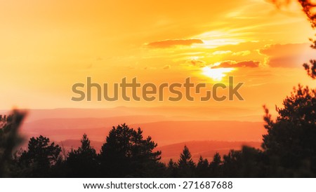 Dramatic Spring Sunset. Lovely Spring Background in the Franconian Swiss of Germany