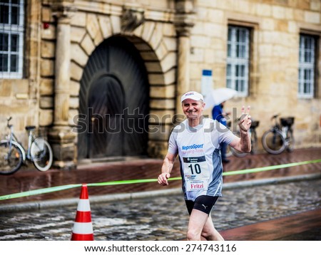 BAMBERG, GERMANY - MAY 03 2015: Weltkulturerbelauf, traditional long distance race event in the world culture heritage City of Bamberg in Franconia, Germany in May 2015