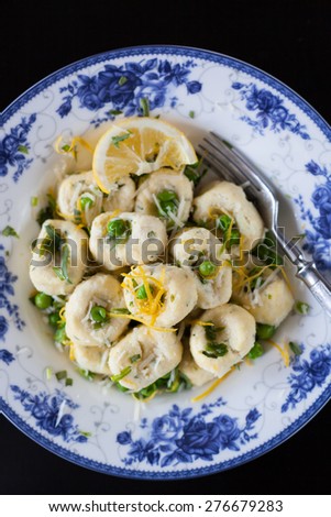 Lazy Dumplings with Cottage Cheese, Green Peas and Tarragon