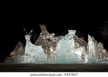 Ice sculptures of animals of Hokkaido. Sapporo Snow Festival 2008 (Japan)