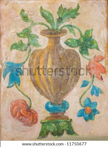 Vase with flowers - colorful ceiling painting in the cathedral in Kremlin, Moscow