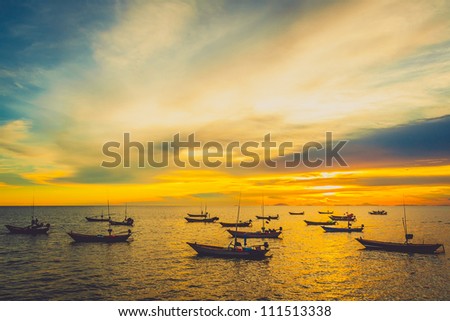 Fishing boats at sunset in Chantaburi, Thailand