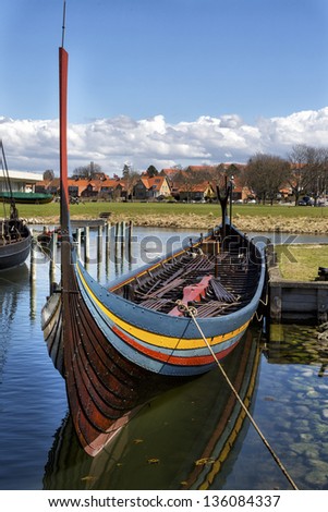 Reproduction of a Viking warship built with traditional methods in Roskilde. This boat is associated with the Viking Museum