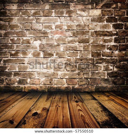 grunge brick wall and wooden floor