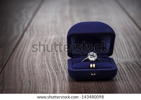 ring in the box on wooden table