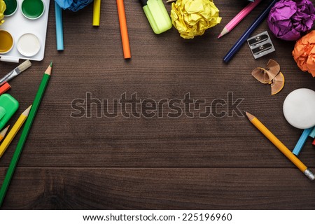 school supplies with copy space on the table
