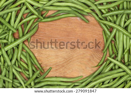 string beans on the table with copy space