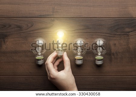 new idea concept with female hand holding light bulb