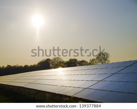 Picture of solar panels in the evening on sunset