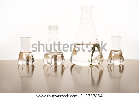 Measuring glasses on a table of a chemical laboratory