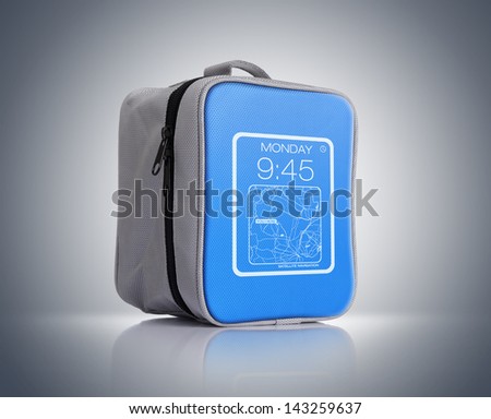 Fantasy super modern small bag with a computer and display. Future concept of bags. File contains a path to isolation.