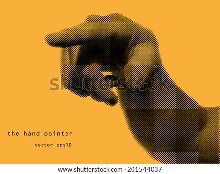 the hand pointer in halftone style orange background vector eps10 the hand pointer in halftone style orange background vector eps10