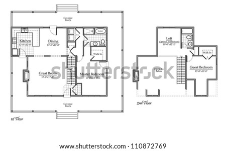 Country House Floor Plan with Room Names - stock photo