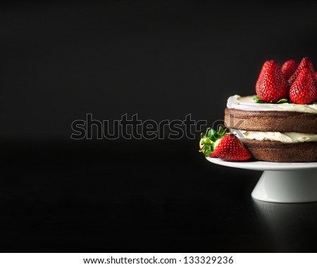 strawberry and chocolate cake with mascarpone black-and background