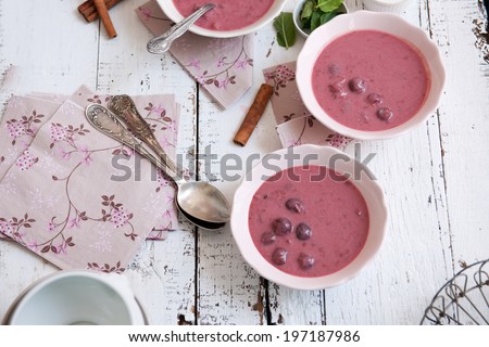 Cold fruit soup (Raspberry, Cherry, strawberry, cherry, currant) - vintage style